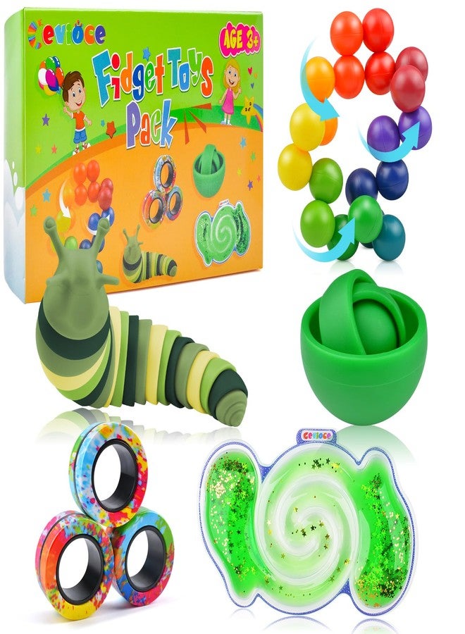 Cevioce 5Pcs Fidget Toys Adults Pack,Easter Basket Stuffers for Teens Boys,Autism Sensory Toys with Fidget Spinner Slug Magnetic Rings,Squishy Fidget Toys ADHD Stress Relief,Party Favor for Kid-G - Image 1